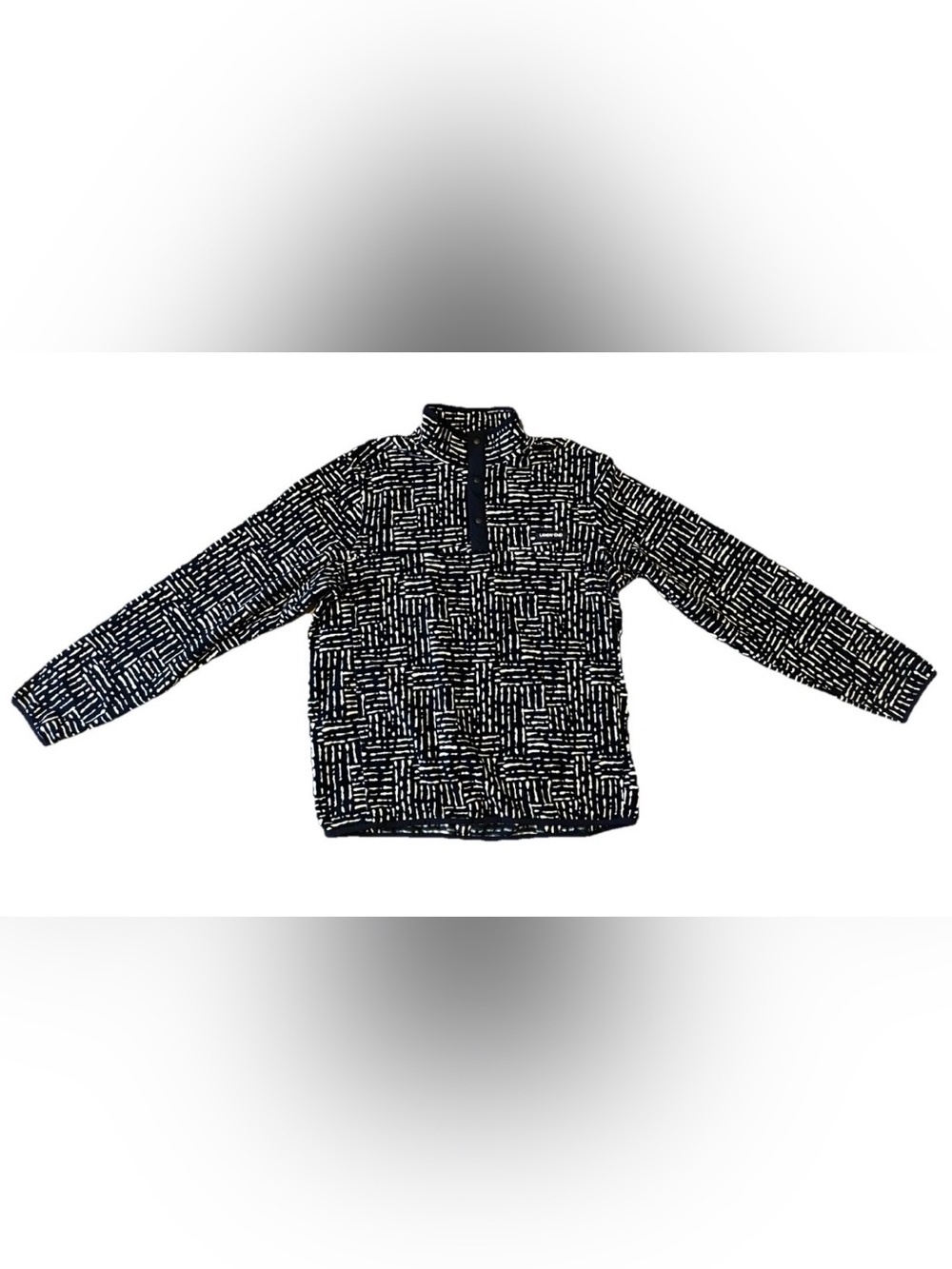 Lands' End Heritage Fleece Snap Neck Pullover Mens Size M Blue White Sweatshirt